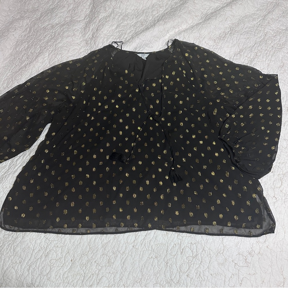 Crown & Ivy 3/4 Puff Sleeve Sheer Top